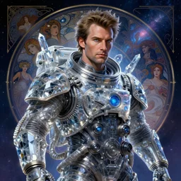 beautiful crystalline dark portrait of david hasselhoff as a techno wizard astronaut, fantasy, intricate, elegant, highly detailed, digital painting, artstation, smooth, sharp focus, illustration, epic cosmic background, artgerm, alphonse mucha, epic cosmic background, erak note, eddie mendoza, christophe young, craig mullins, evan lee, silvain sarrailh, dao trong le, kan liu, character design, trending on artstation
