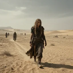 druids walking in an empty wasteland, post - apocalyptic