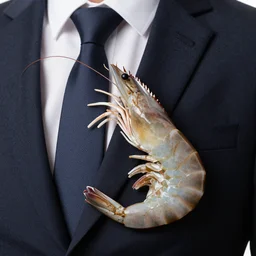 shrimp in a buiness suit studio photo high resolution, detailed, chill, nice lighting