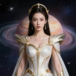 portrait of the powerful queen of the solar system in the style of ross tran and in the style of wayne barlowe. glowing, ornate and intricate, stunning, dynamic lighting, intricate and detailed.