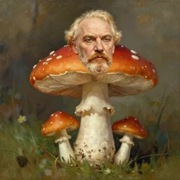 A portrait of Vladimir Lenin as an anthropomorphic mushroom by Ilya Repin