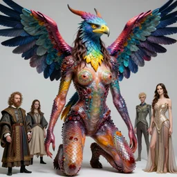 a fashion editorial of gal gadot as a brightly colored eagle amphibian hybrid super hero witch satyr with wet transparant mutated scaled skin. wearing a infected organic catsuit. by tom bagshaw, donato giancola, hans holbein, walton ford, gaston bussiere, peter mohrbacher, brian froud and iris van herpen. 8 k, cgsociety