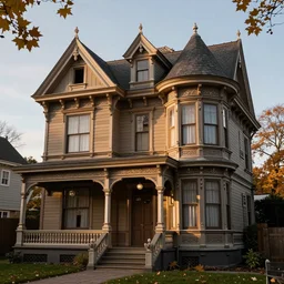 richly decorated Victorian house, beautiful, detailed wood, photorealistic, photorealism, the autumn light comes in through a window, diffuse light, cybernetics