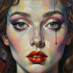 passionate eyes and burning lips looking at me embraced detailed and highly reliefed analogue collage in style of conteporary art, dadaism, photorealistic, expressionism, masterpiece, perfect composition, symmetrical, spectacular quality, intricate oil details