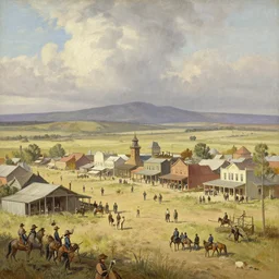 greg manchess painting of a wild west town landscape in the year 1 8 5 0, any person in the painting only buildings, painting, trending on artstation, by huang guangjian and gil elvgren and sachin teng