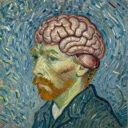 A disembodied head with an exposed brain, oil painting, Vincent van Gogh