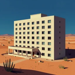 a psychedelic hallucination of a brutalist hotel in the high plains desert, by kawase hasui, moebius, edward hopper, colorful flat surreal design, dramatic lighting, hd, 8 k, artstation