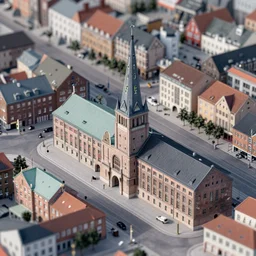 a photograph of the German city Kiel as seen from above, aerial perspective, miniature look