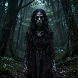 a cinema still of a tiyanak with dark gloomy forest in the background shot by guilliermo del toro, horror, dark, natural, hyper detailed, digital art, trending in artstation, cinematic lighting, studio quality,