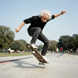 vintage photo of albert einstein doing skateboard tricks at a park while a crowd of people watches, circa 1 6 0 0, award - winning shot
