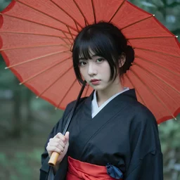 japanese girl with 傘 in the style of 鬼