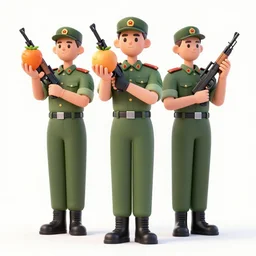 soldiers holding fruits instead of guns
