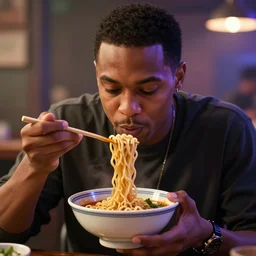 a portrait of Korbin Dallas from the movie The Fifth Element eating a bowl of ramen, 8k resolution, extremely detailed, octane render, HQ, colored HQ
