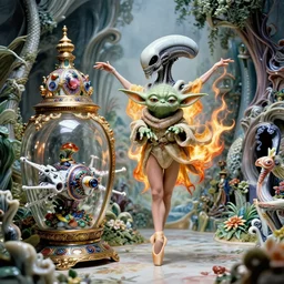 fuji gfx, 8 k, j. j abrams flare ; esoteric ultra realistic faberge in cthulhu ( 1 9 9 0 ) film still garden dance scene in frontiers in porcelain photography fashion magazine june seinen manga portrait edition, hyperrealistic real - life xenomorph yoda porcelain occult x - wing in victorian glass jar, pointe pose, eye contact, tilt shift wide shot zaha hadid background