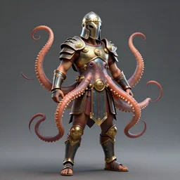full body frontview portrait of powerful gladiator in octopus armour, character, designed in blender, 4 k hd, octane render, intricate and highly detailed, coloured with lots of colour, cinematic, posing