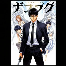 professionally drawn seinen mature cyberpunk detective horror action manga comic cover about angels, angels, angels heaven, full color, beautifully drawn coherent professional, drawn by ilya kuvshinov, ilya kuvshinov, satoshi kon and tsutomu nihei. japanese script kanji hiragana on the cover. simplistic minimalist stylized cover art.
