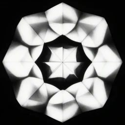 highly detailed black and white geometric mosaique, hexagon, high contrast, no curves, sacred geometry, sharp angles, symmetry, order