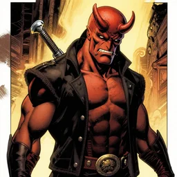 a comicbook panel of hellboy, the style of mike mignola