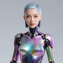 portrait of a beautiful android woman, futuristic, chrome and colorful, photo realistic, ray tracing, 3 d shading, octane render, popular on art station