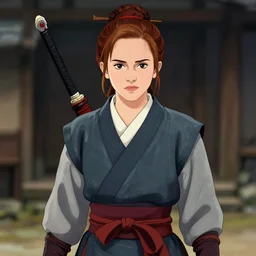 an illustration of emma watson dressed like a japanese ninja