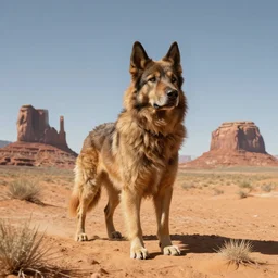 dog beast, buttes in the desert, fantasy concept art