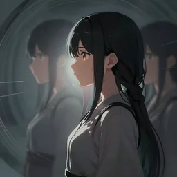 anime styled girl looking in the infinite recursion of herself, matte painting, dramatic digital art, beautiful composition, trending on art station