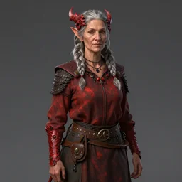 red dragonborn draconian female farmer, older woman, dragonborn studio portrait artstation