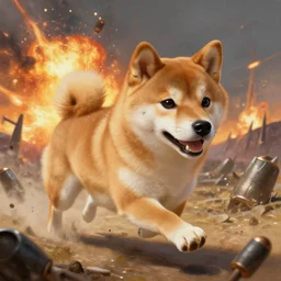 painted closeup of cute shiba inu running on the battlefield, exploding shells in the background. fantasy intricate elegant extremely detailed digital painting trending artstation concept art sharp focus illustration art by gustave courbet greg rutkowski craig mullins