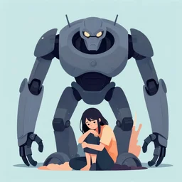 a menacing android monster looming over a cowering female, clean cel shaded vector art. shutterstock. behance hd by lois van baarle, artgerm, helen huang, by makoto shinkai and ilya kuvshinov, rossdraws, illustration,