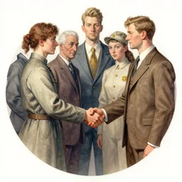 the circle complete, greek symbol zeta, diversity team, pale american guy, european, handshake, highly detailed, digital painting, watercolor, soviet realism, engraving, artstation, concept art, smooth, sharp focus, vivid grunge, manga, illustration, unreal engine 5, 8 k, art by bilibin and kuvshinov and malevich and mucha