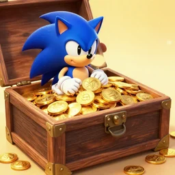 a photo of a chest full or golden rinas from the sonic series