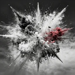 A black and white photograph depicting an explosion of colors