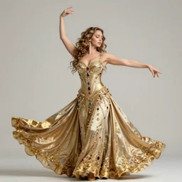 realistic detailed dramatic symmetrical portrait of Jennifer Lawrence as Salome dancing, wearing an elaborate jeweled gown, by Michaelang, gilded details, intricate spirals, coiled realistic serpents, Neo-Gothic, gothic, Art Nouveau, ornate medieval religious icon, long dark flowing hair spreading around her