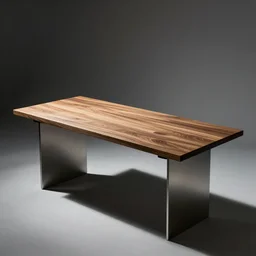 a modern computer table made of wood and metal