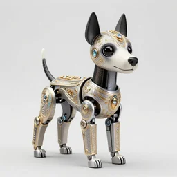 a photograph of a perfectly designed, beautiful, ornate and elegant android dog