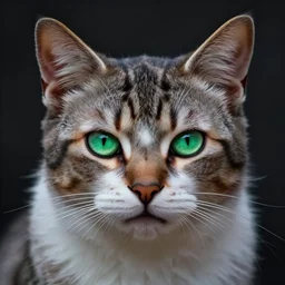 beautiful fantasy portrait of a devil cat with green eyes, high detail, fantasy art, concept art, 4 k, ultra detail, computer art