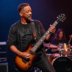 Will Smith playing the electric guitar in a heavy Metal Band by Greg Hildebrandt, 4k