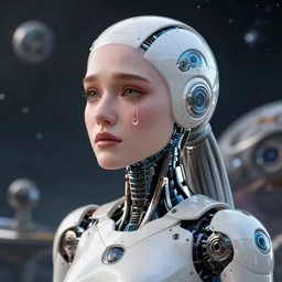 beautiful crying! female android!, intricate detailed environment, photorealistic!, octane render, concept art, cinematic, interstellar, ultra detailed, sharp, el dia los muertos, cyberpunk, bladerunner 2 0 4 7, 8 k, by angus mckie, moebius, maciej kuciara, stanley lau, artgerm, greg rutkowski