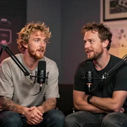 Logan Paul giving a podcast On the radio , artstation, Greg rutkowski, cinematic, digital Art