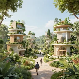a beautiful view of an eco - friendly habitat, concept art by paolo soleri and alejandro burdisio and federico pelat, hyperrealism