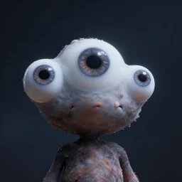 little creature with 3 eyeballs looking up at the dark sky, realistic, realistic, realistic, realistic