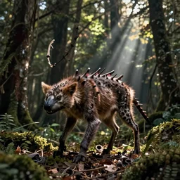 real amateur shot of a living chupacabras, forest background