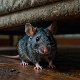 cinematic colorful horror artwork by artgerm, beksinski ; real life full portrait of ugly furry mouse at living room floor underneath the couch ; macro ground level close up ; dark ominous scary, 8 k hdr, creepy intricate ; volumetric dramatic lighting, insanely detailed, haunting
