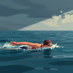 swimming in a sea of incredible joy, a simple textured vector based illustration, critical detail, contrasting colors, sharp focus, atmospheric dreamscape painting, wlop by ( jack gaughan )