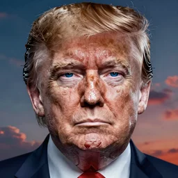 portrait mosaic of trump with robot eyes, 4k, intricate details, digital, between heaven and hell