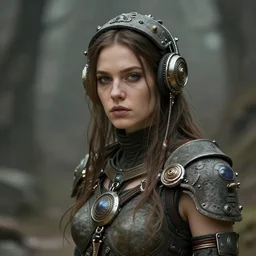 a photo portrait of a beautiful woman in the style of stonepunk