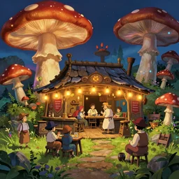 slavic tavern. big mushrooms, glowing lights, epic fantasy, colorfully, digital art, highly saturated colors, concept art, detailed illustration, hd, 4 k, digital art, greg rutkowski, dan mumford, studio ghibli trending on artstation