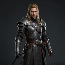 portrait by barret frymire, of a dnd character fighter on dark background