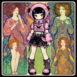 cute punk goth fashion fractal cosmonaut girl by Zhang Jingna, punk poster art by Victor Moscoso Dan Mumford Kilian Eng Hannah Jeffrey Smith Rick Griffin Alphonse Mucha Gustav Klimt Ayami Kojima Amano Charlie Bowater