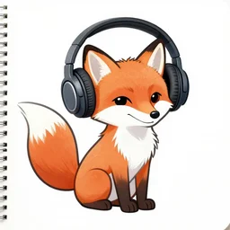a fox wearing headphones, coloring book